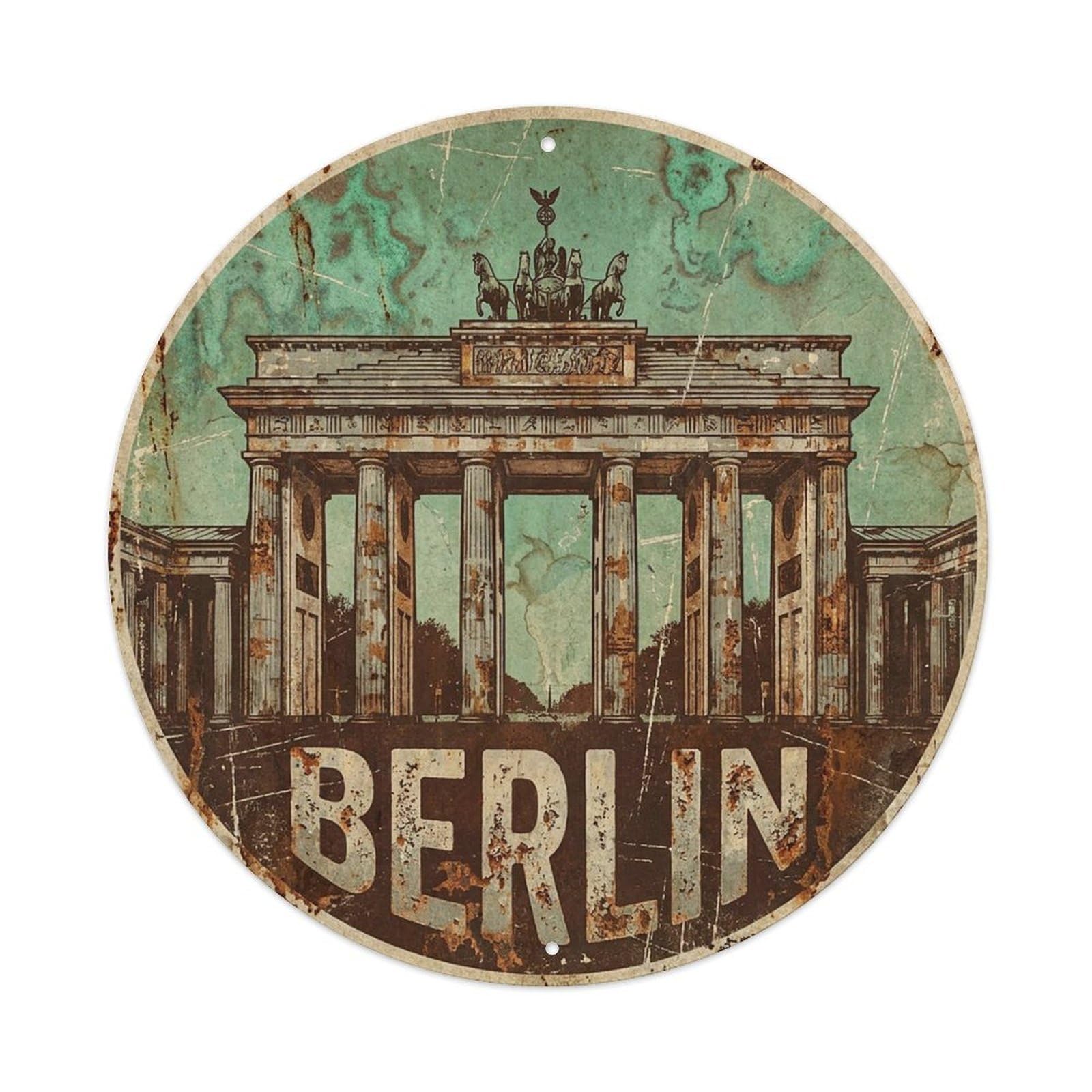 Vintage Travel Germany Berlin Vintage Metal Tin Sign Plaque Wall Decor for Cafe, Club Bar, Office, Garden Metal Poster 8x8Inch