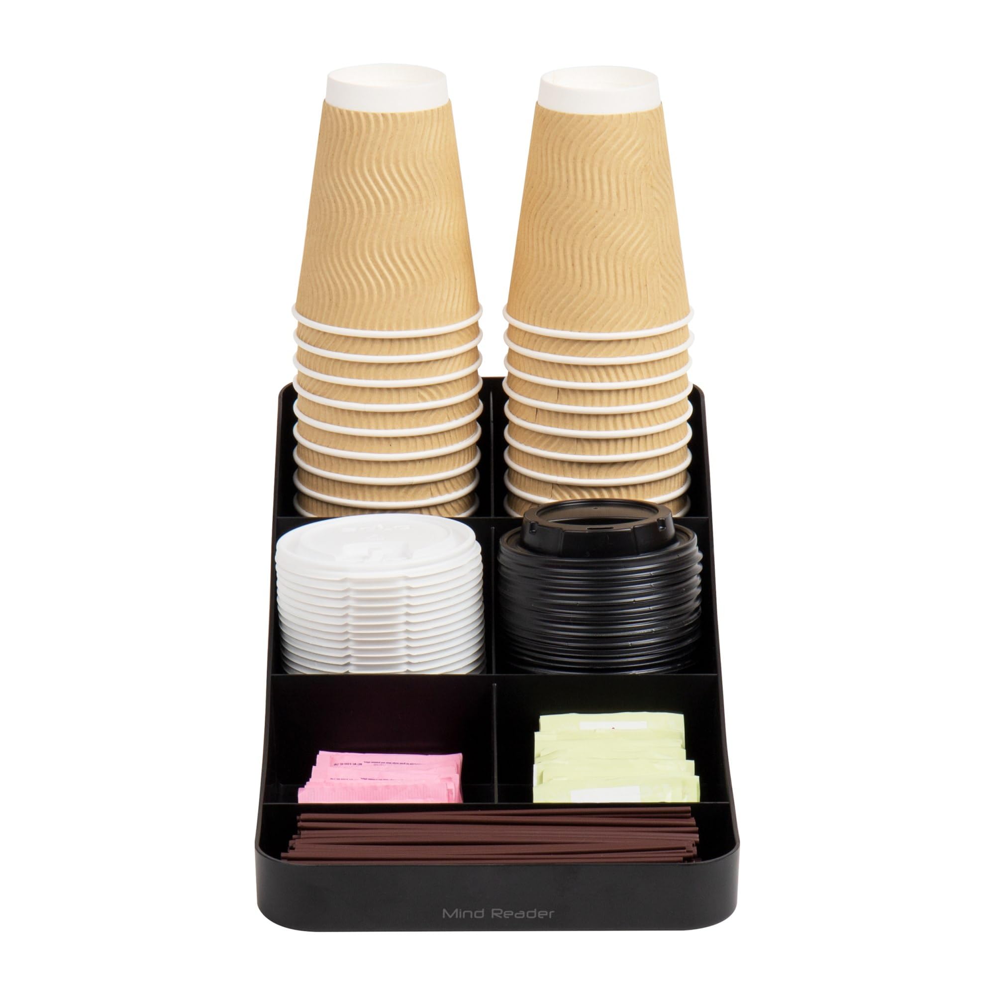 Mind Reader 2COMP7-BLK - Dispenser per tazze da caffè e condimenti a 7 scomparti, set da 2, 39,4 x 18,4 x 13,3 cm, in plastica, colore: nero
