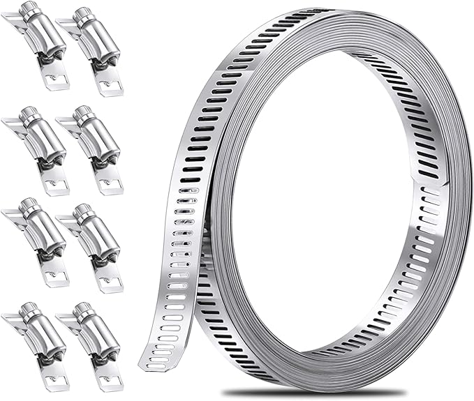Maziigou Hose Clamp, 11.5 Feet Hose Clips with 9 Fasteners, Stainless