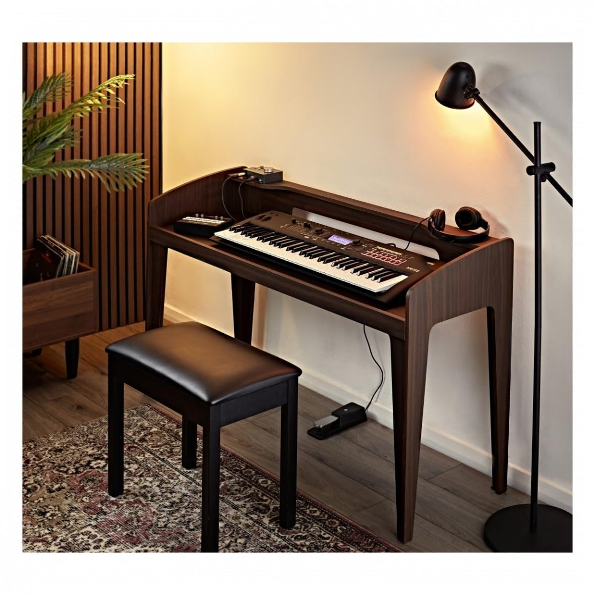 Supporto per Tastiera e Pianoforte Digitale, Universale, in Legno, Noce | Per Tastiere fino a 88 Tasti, Gestione Cavi Posteriore, Senza Viti, Finitura in Legno