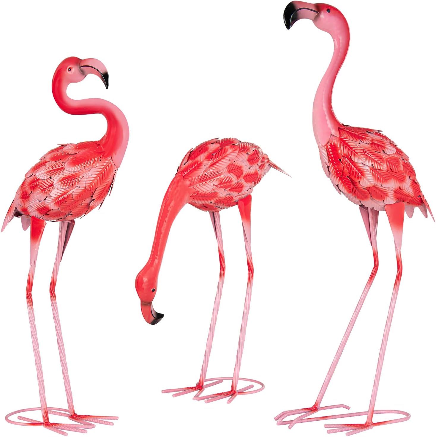 XONOR 3Pcs Flamingo Garden Statues Metal Flamingo Yard Art Outdoor Statues Sculptures for Home Patio Lawn Backyard Décor(Pink&Red)