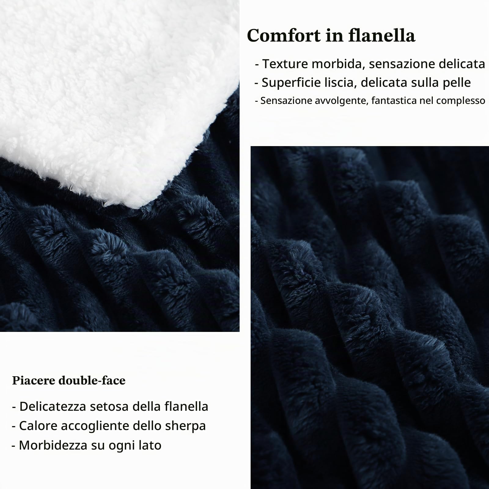 RUIKASI Plaid Coperta Pile Singolo - 130x150 cm Coperta Termica Invernale Sherpa Morbida per Divano e Letto Singolo, Blu