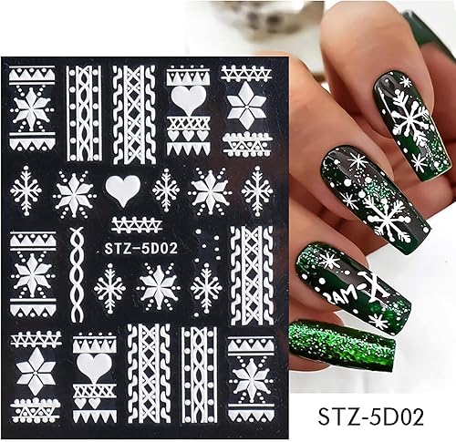 Miniatura 3 de Calcomanías de arte de uñas de copo de nieve, 5D grabado en 5D, diseño holográfico de invierno en relieve, suministros de arte de uñas para mujeres,