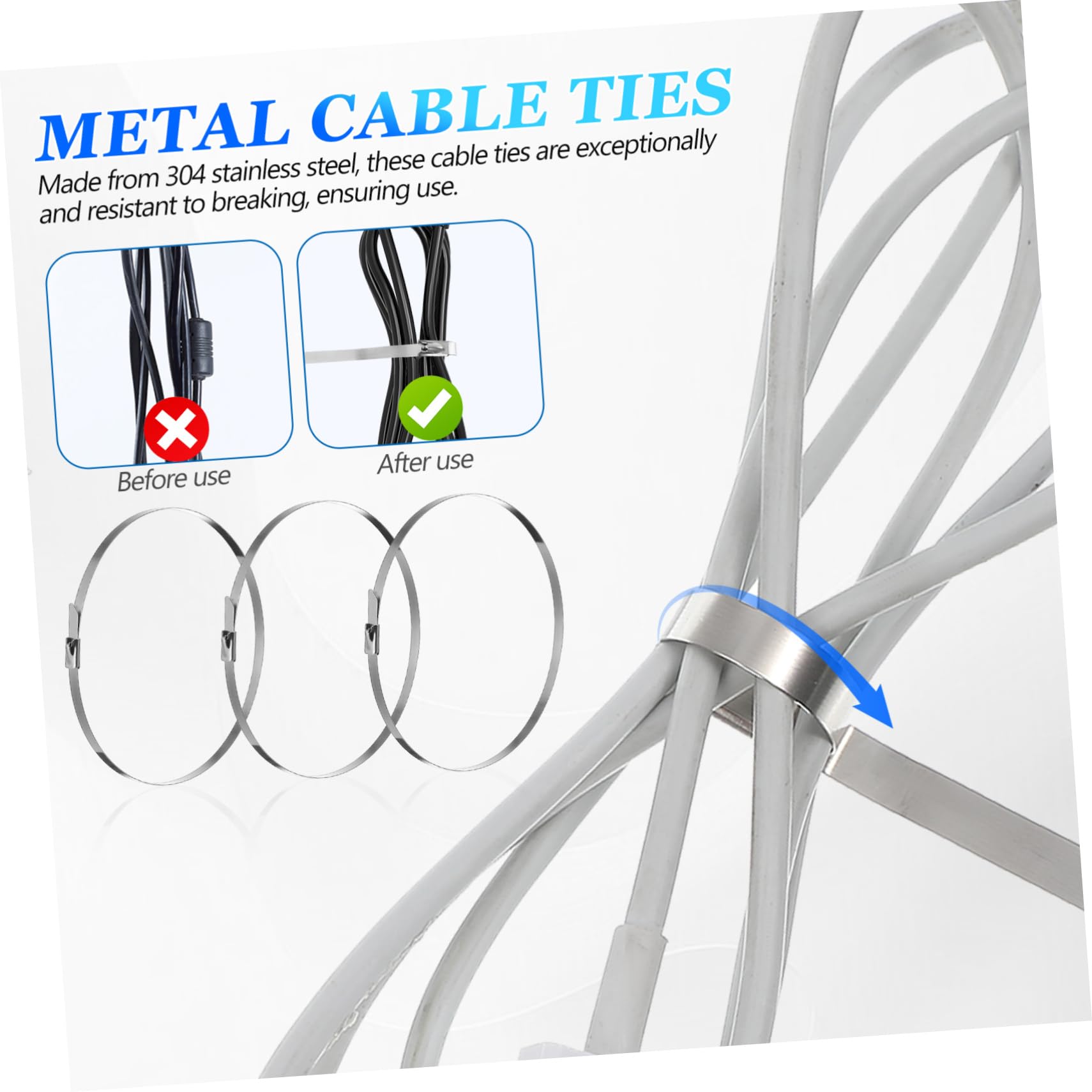 jojofuny 500 Bridas de Acero Inoxidable 304 Resistentes y Versátiles para Fijación de Cables en Vehículos y Entornos Industriales Acabado Plata