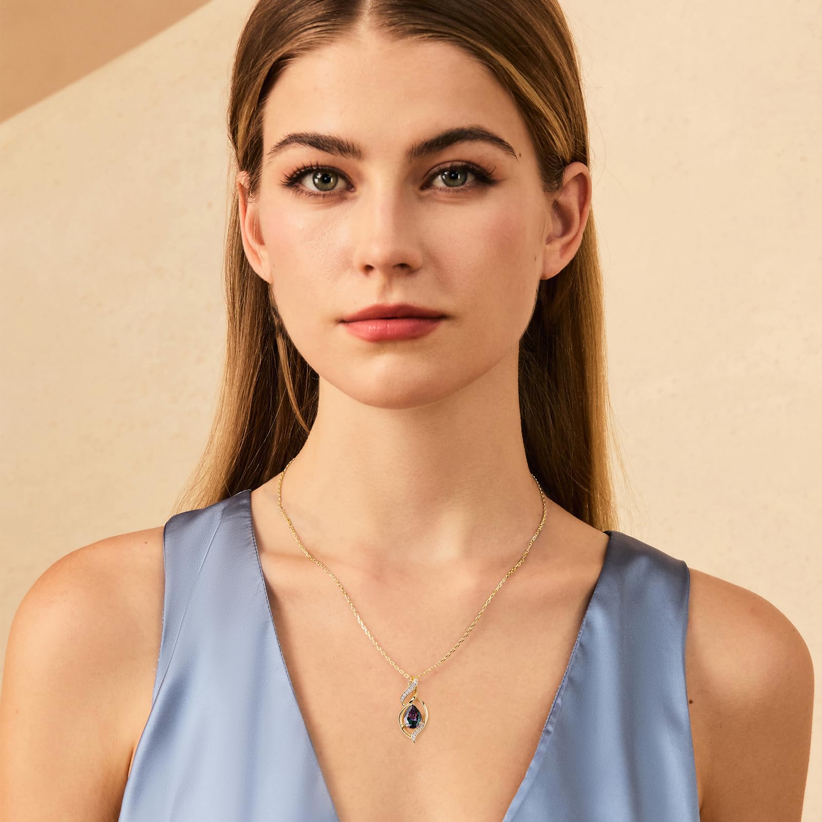 FANCIME Doppel Twist Unendlichkeit Birthstone Kette für Damen 925 Sterling Silber Vergoldet Infinity Tropfen Geburtsstein Anhänger Halskette Schmuck Geschenke für Frauen Mädchen, Kettenlänge: 40+5 cm