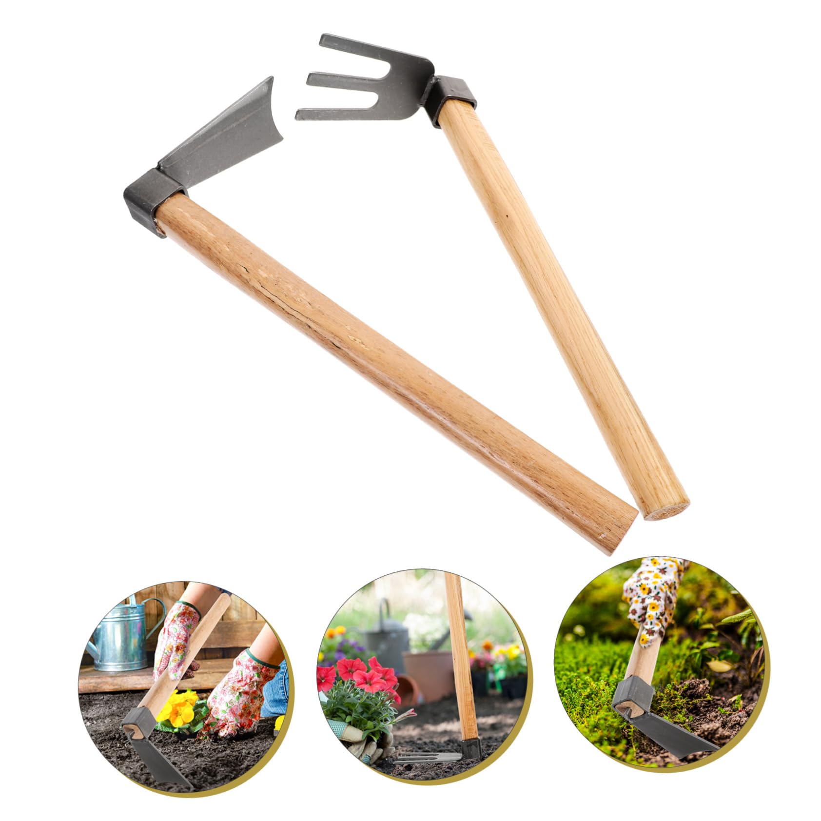 Abaodam Ergonomic Garden Hoe Wooden Handle Compact Rake for Outdoor Planting Vegetable Farming Lawn Maintenance