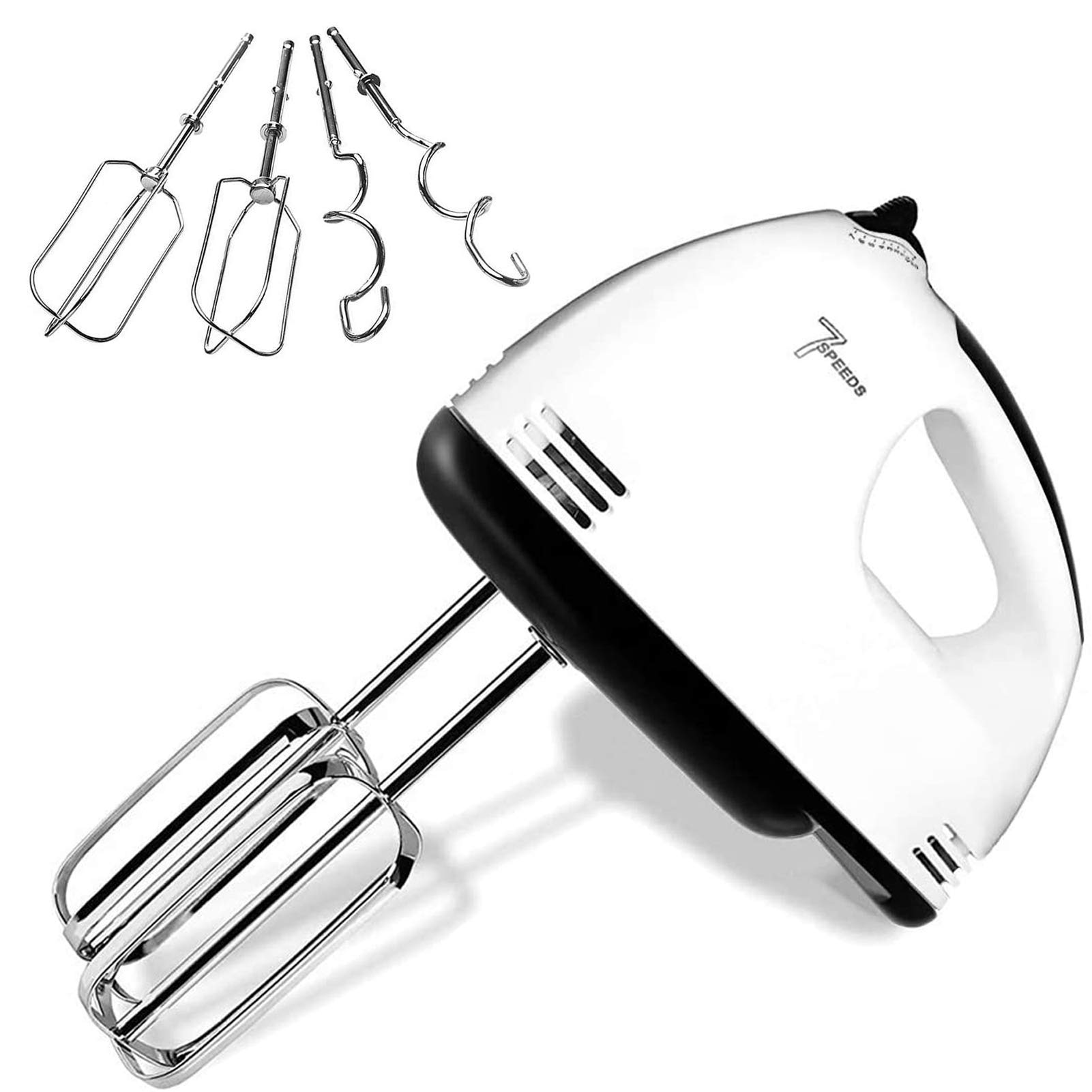 Hand Mixer Electric,7-Speed Electric Hand Mixer,with 2 Dough Hooks 2 Beaters,110V, 50/60Hz,Beaters and Whisk,White