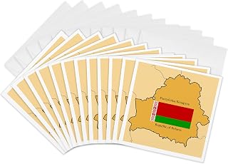 3dRose Map and Flag of Belarus with Republic of Belarus printed in English and Belarusian - Greeting Cards, 6 x 6 inches, set of 12 (gc_47322_2)
