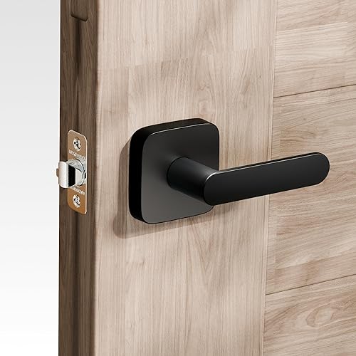 Miniatura 2 de ULTRALOQ Manija de puerta con palanca de paso, manija de puerta delantera reversible negra sin bloqueo para puerta interior o exterior, armario,