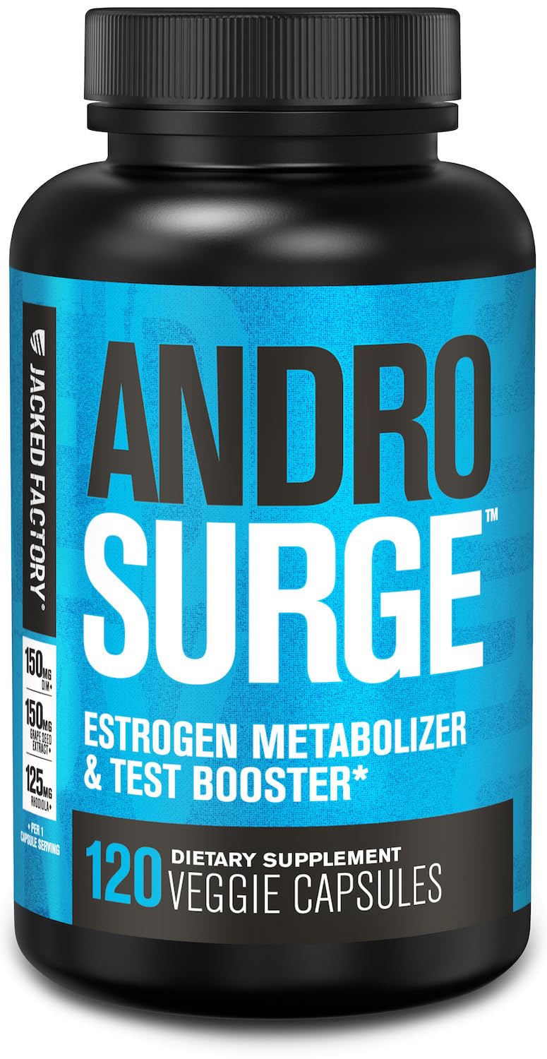 Jacked Factory Androsurge Estrogen Blocker for Men - Natural Vitality Booster for Men & Estrogen Metabolizer with Tongkat Ali, DIM, Rhodiola & More - 120 Count