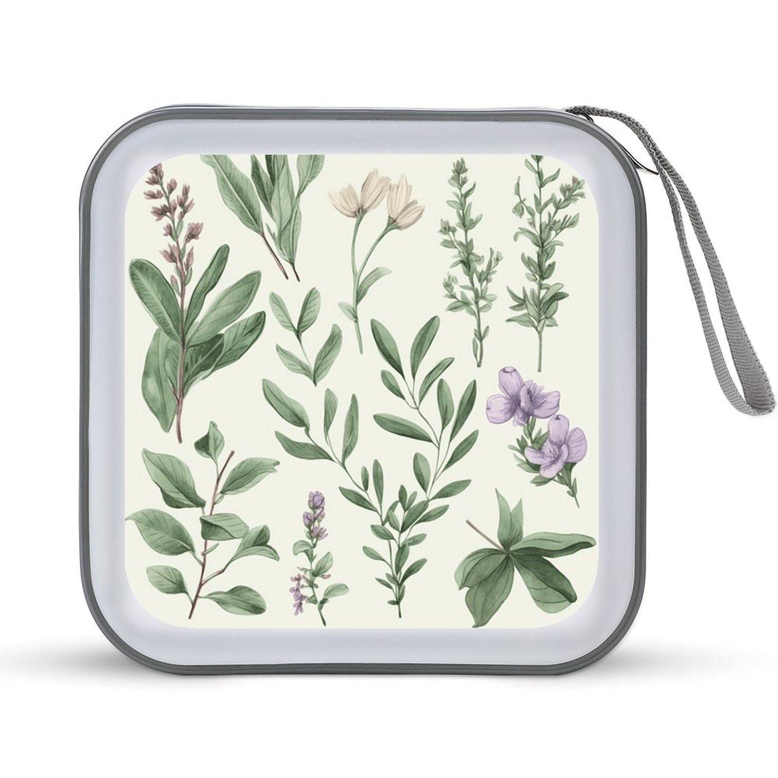 Funda para CD de 40 unidades con estampado de flores verdes y estuche rígido de plástico