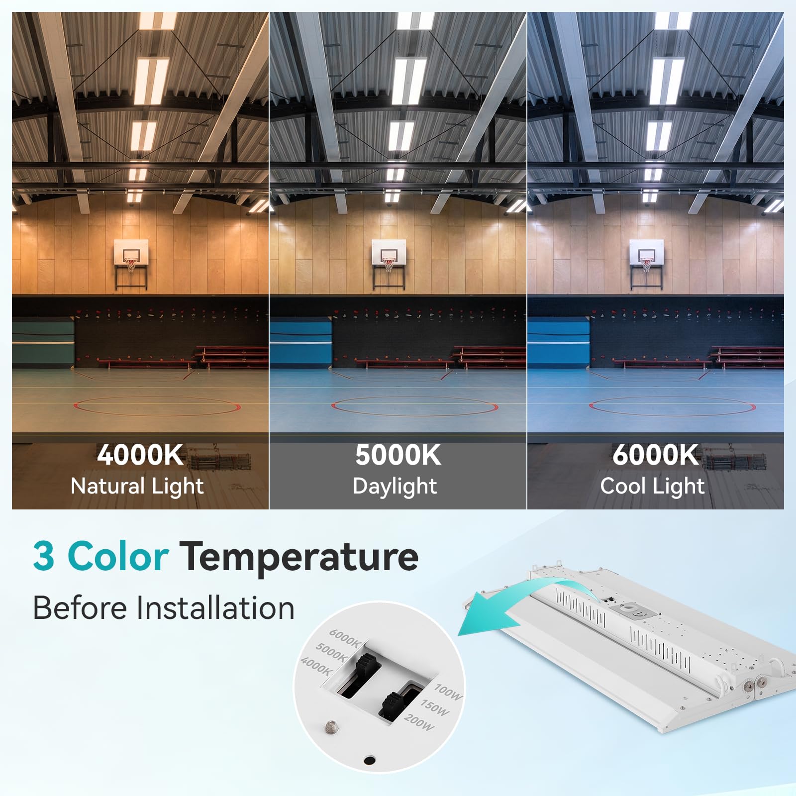 2FT LED Linear High Bay Light 4000K 5000K 6000K 100W 150W 200W Adjustable 0-10V Dimmable 150LM W Shop — view 3