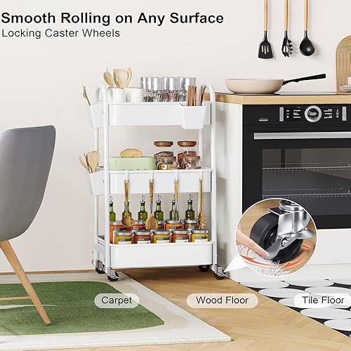 Vista 7 de Organizador de pañales para bebé, carrito de almacenamiento de artículos esenciales para bebés de 3 niveles con ruedas, organizador de cosas