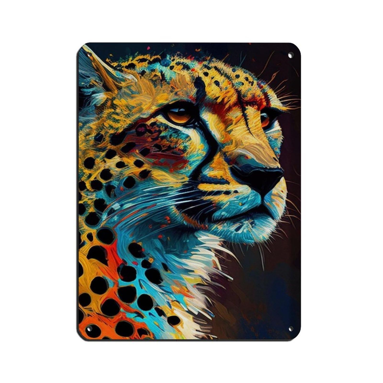 Cheetah Oil Painting Poster Tin Sign Vintage Metal Pub Club Cafe Bar Home Wall Art Decoration Poster Retro 12x16inch(30x40cm)