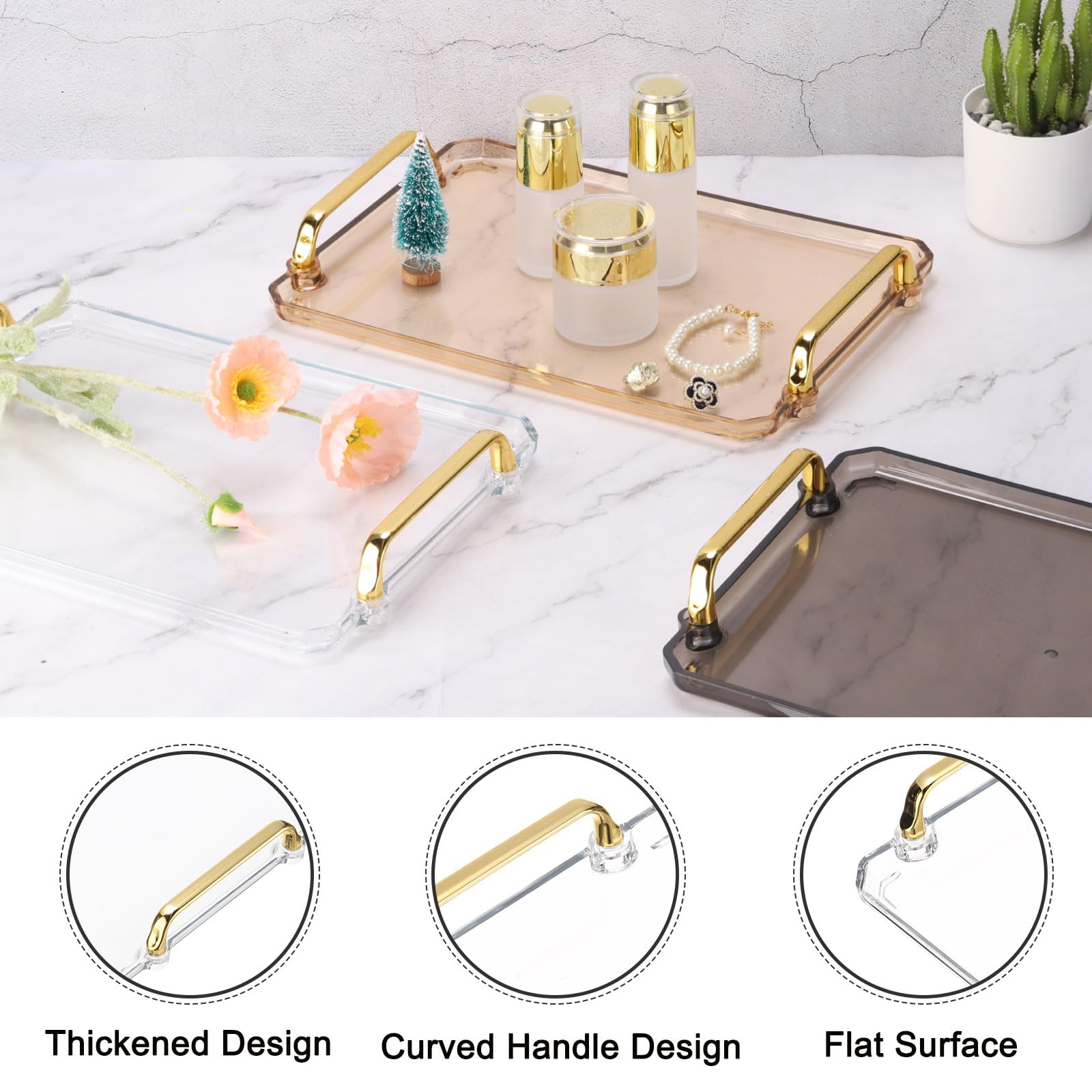 PATIKIL 12 x 8.6 Inches Plastic Serving Tray with Golden Handles - Image 4