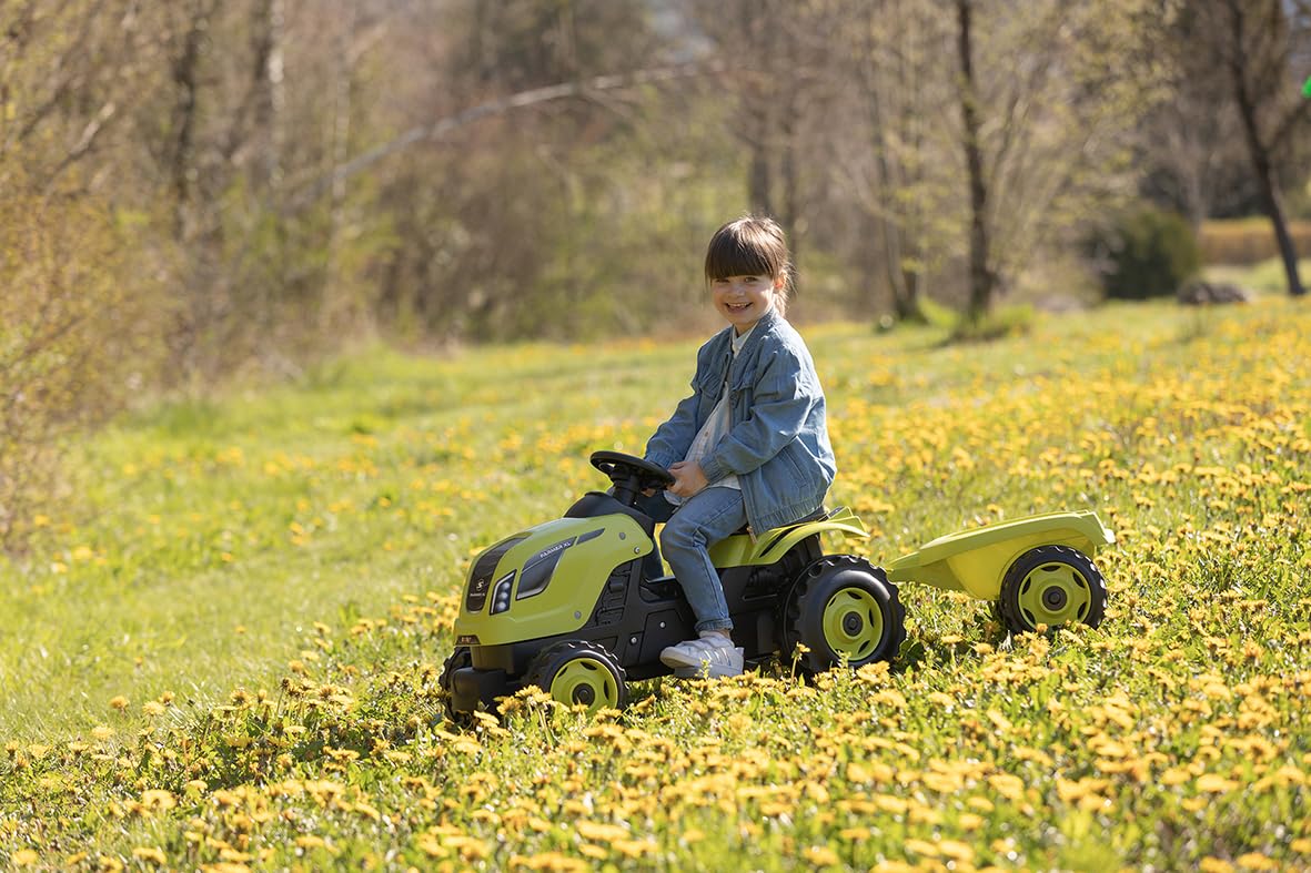 Smoby - Traktor Farmer XL Grün + Anhänger - Trettraktor für Kinder - Verstellbarer Sitz - Lenkrad mit Hupe - Motorhaube zum Aufklappen