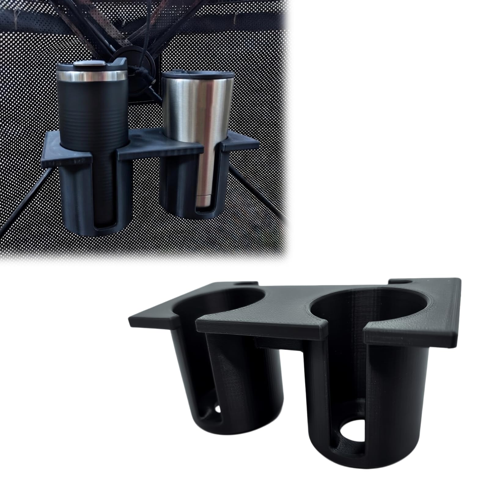 Double Cup Holder Compatible with Hub-Type Hunting Blinds, Beverage Holder for Pop-Up Tent Poles, Hands-Free Hunter Beverage Holder Accessory