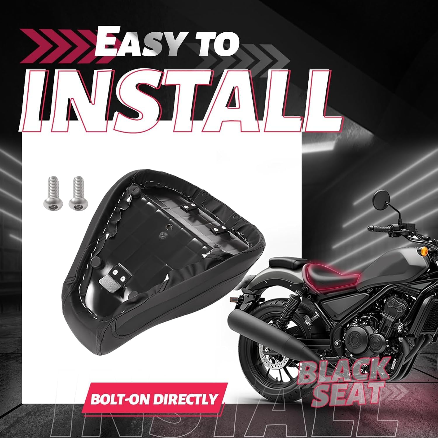 Front Driver Seat Compatible with 2017-2024 Honda CMX500 CMX500A Rebel CMX300 Rebel Plastic Motorcycle Replacement Rider Cushion Pressure Relief Saddle Pad