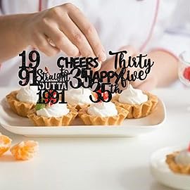 30PCS Black 35th Birthday Cupcake Toppers Glitter Thirty Five Happy 35 Straight Outta 1991 Cupcake Picks for Cheers to 35 Years 35th Birthday Anniversary Party Cake Decorations Supplies