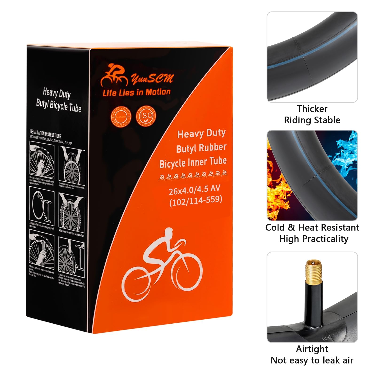 YunSCM Tube intérieur AV 48 mm Schrader Compatible avec pneus de 26 x 3 Fat Tire Bicycle/vélo et Moto
