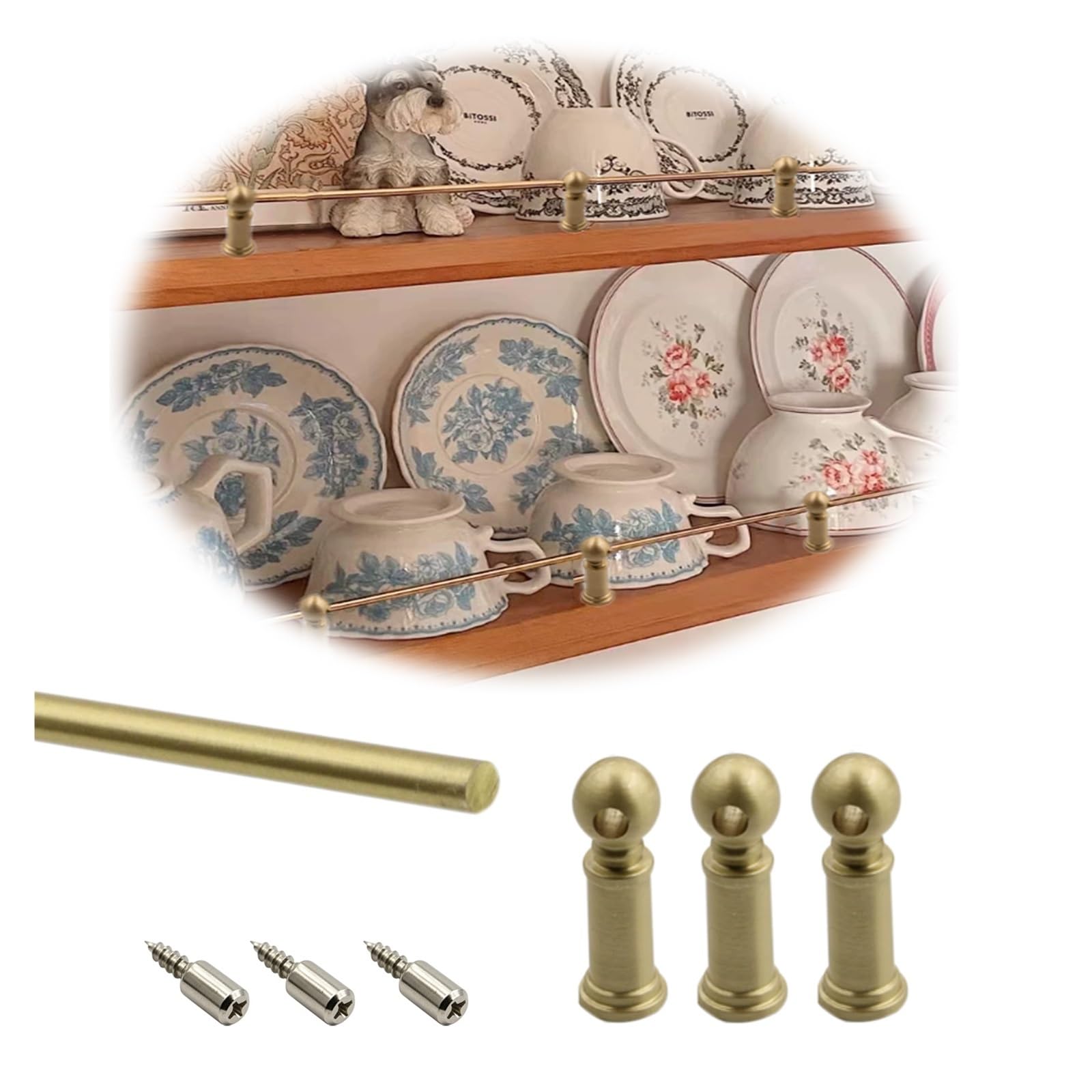 Peynir Style A Brass Kitchen Shelf Guard Rail Set 25 45 85 105 125 135 Cm, Corner Bookcases Shoe Racks Guardrail Bar For Cabinet Fences, Custom Anti-Tipping Gallery Rails With Spindles(,L 46Cm/18.1")
