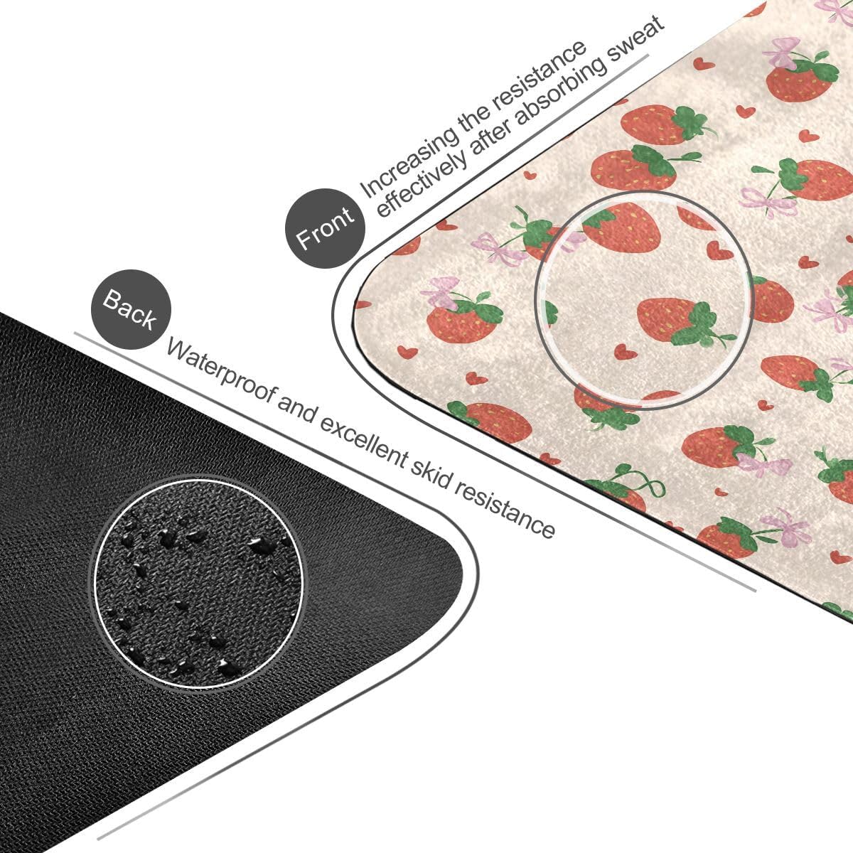 ALAZA Butterfly Knot Strawberry Pattern Yoga Mat Non Slip Fitness Exercise Mat, Workout Mat for Yoga, Pilates and Floor Exercises