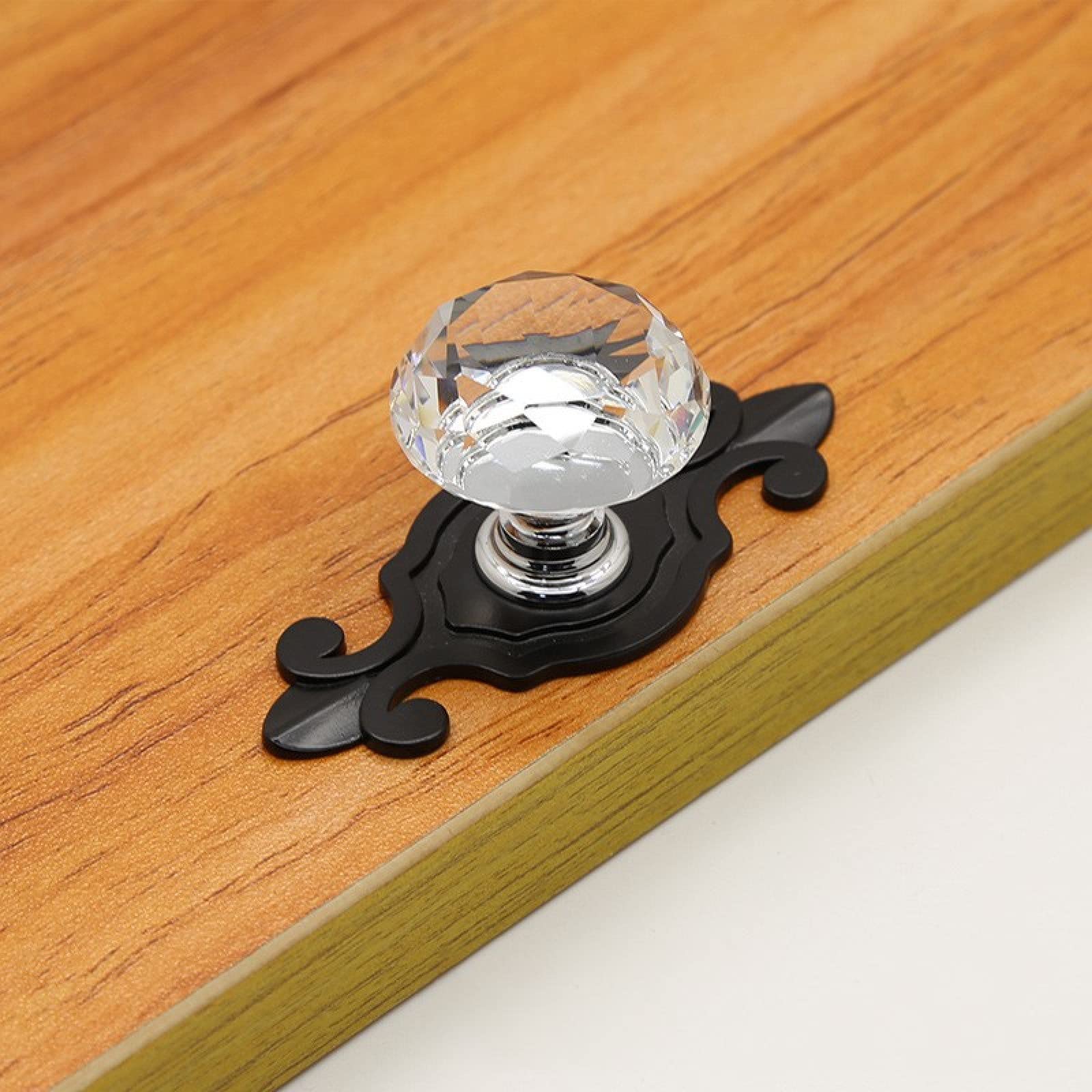 Boutons de portes de placards en cristal noir et transparent | Lot de 6