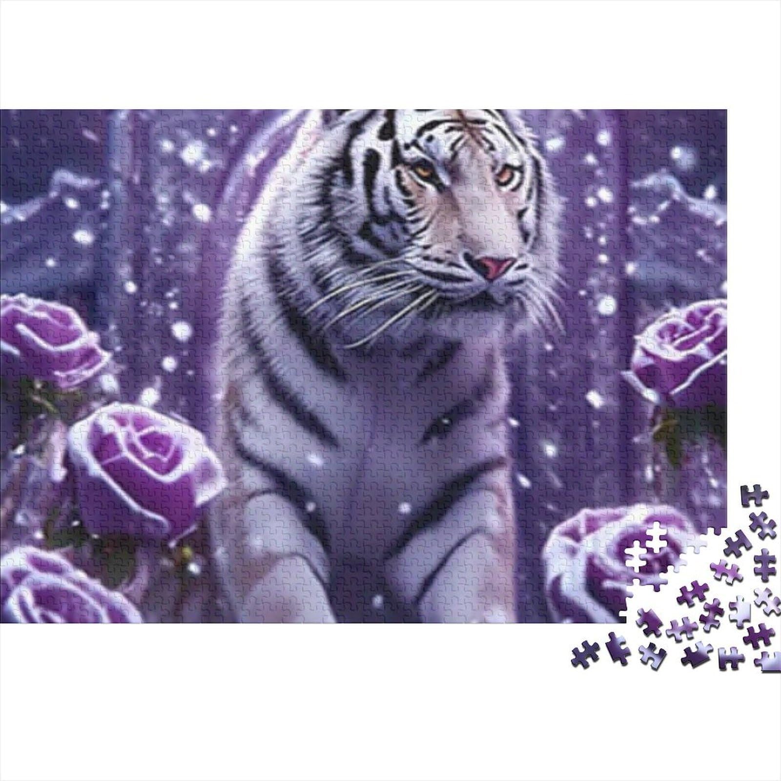 White Tiger 1000 Piece Jigsaw Puzzle Paper for Adults Purple Rose Garden Puzzle Game for Family Focus Decoration Gift 70x50cm/1000pcs