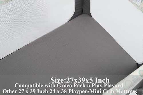 Miniatura 4 de Paquete y sábanas de muselina ajustadas compatibles con Graco Pack n Play Playard cuna y otros 27 x 39 pulgadas, 24 x 38 pulgadas, mini colchón para