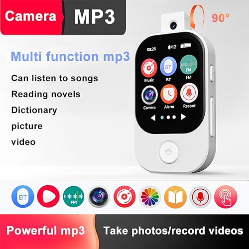 Miniatura 5 de Generic Reproductor de música MP3, pantalla táctil HD de 2.01 pulgadas, Bt 5.4 altavoz de cámara giratoria de 90 grados, grabación de video, radio