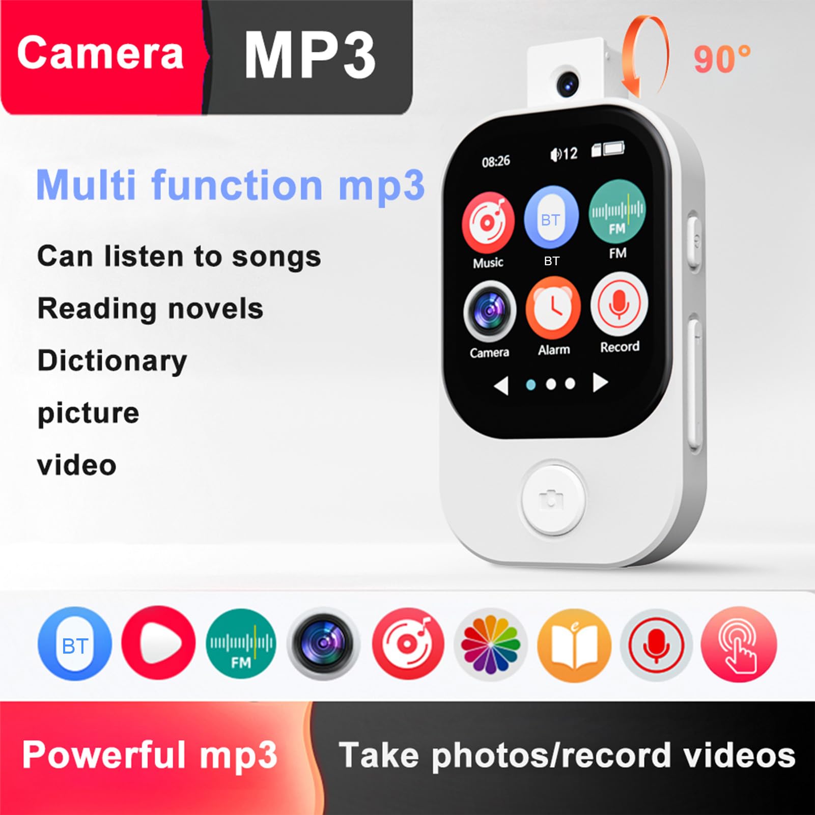 Cuifati MP3 MP4 Odtwarzacz, 2 -calowy Ekran Dotykowy Przenośny Odtwarzacz Muzyki z 240 * 296 RESolution Ecran, Wbudowany Aparat, Rejestrator Wideo Dźwięku HiFi, E Book, Różne Aplikacje (WHITE)
