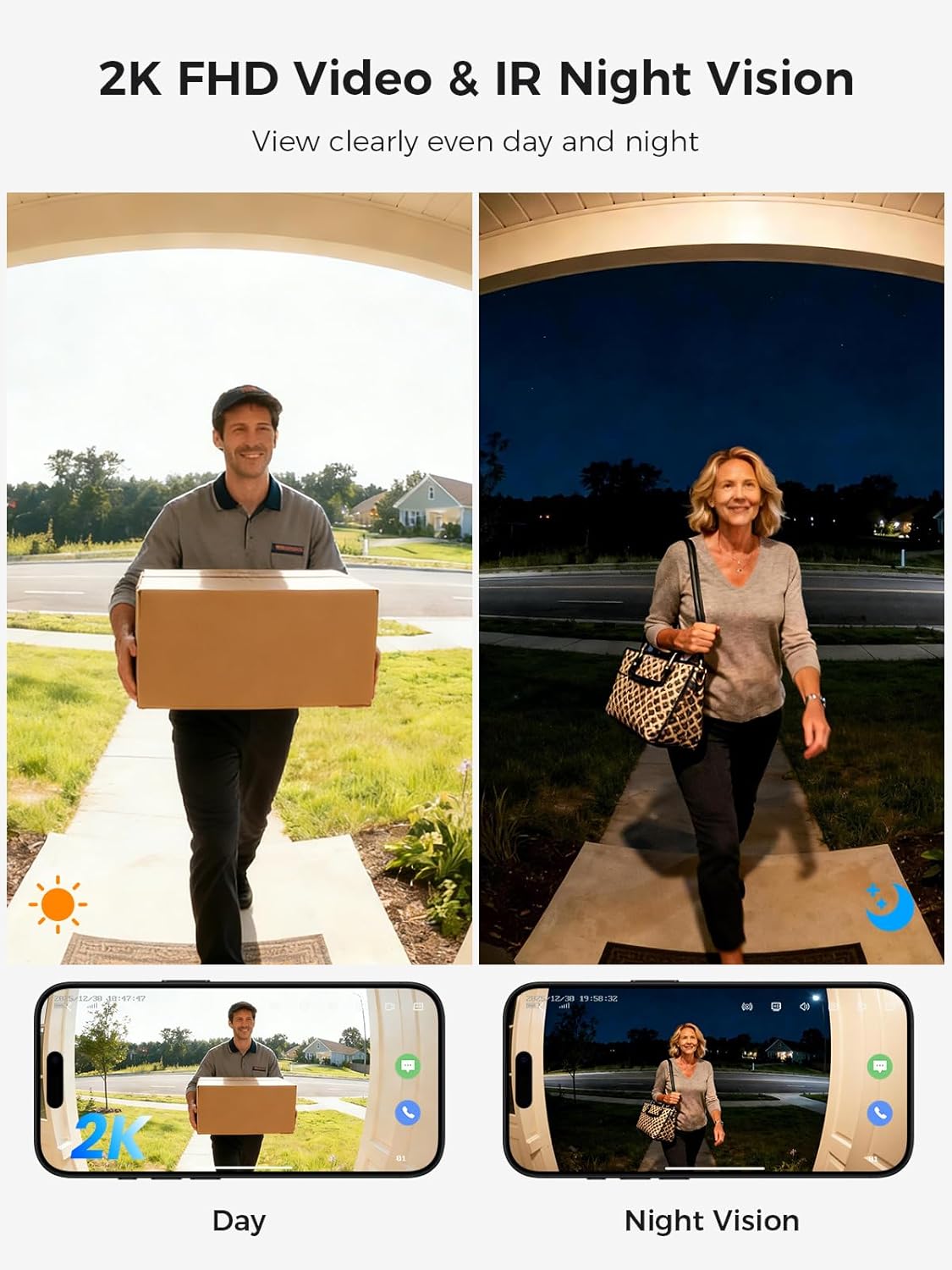 Hiseeu Doorbell Camera Wireless,Live View with Two-Way Talk,2K HD,Night Vision, 150° Wide View,Smart Human Detection,IP65 Waterproof,2.4G & 5GHz WiFi,Works with Alexa（No SD Slot ，Paid Cloud Storage）