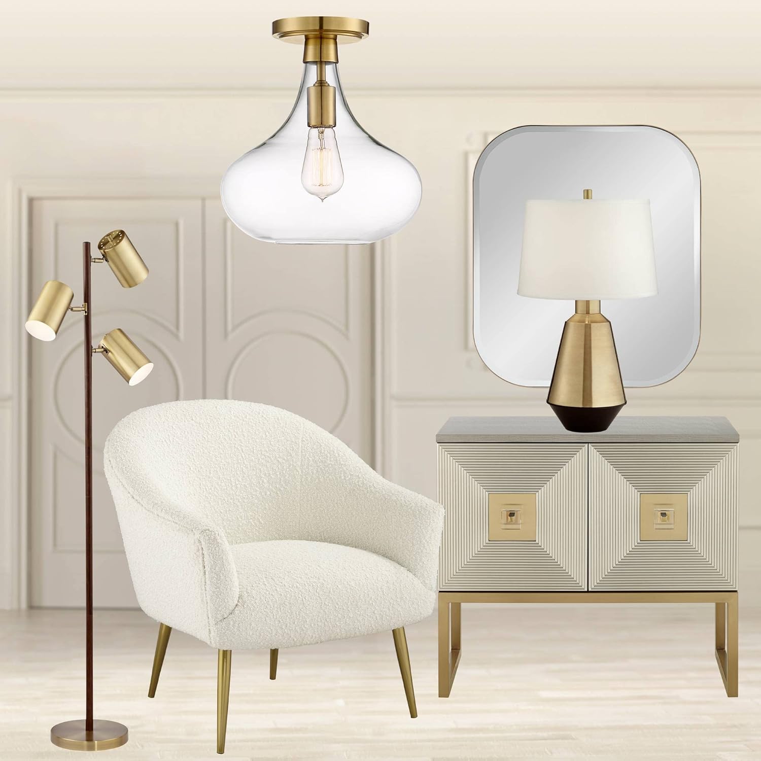 Warm Antique Brass and Clear Glass Semi-Flush Mount Ceiling Light