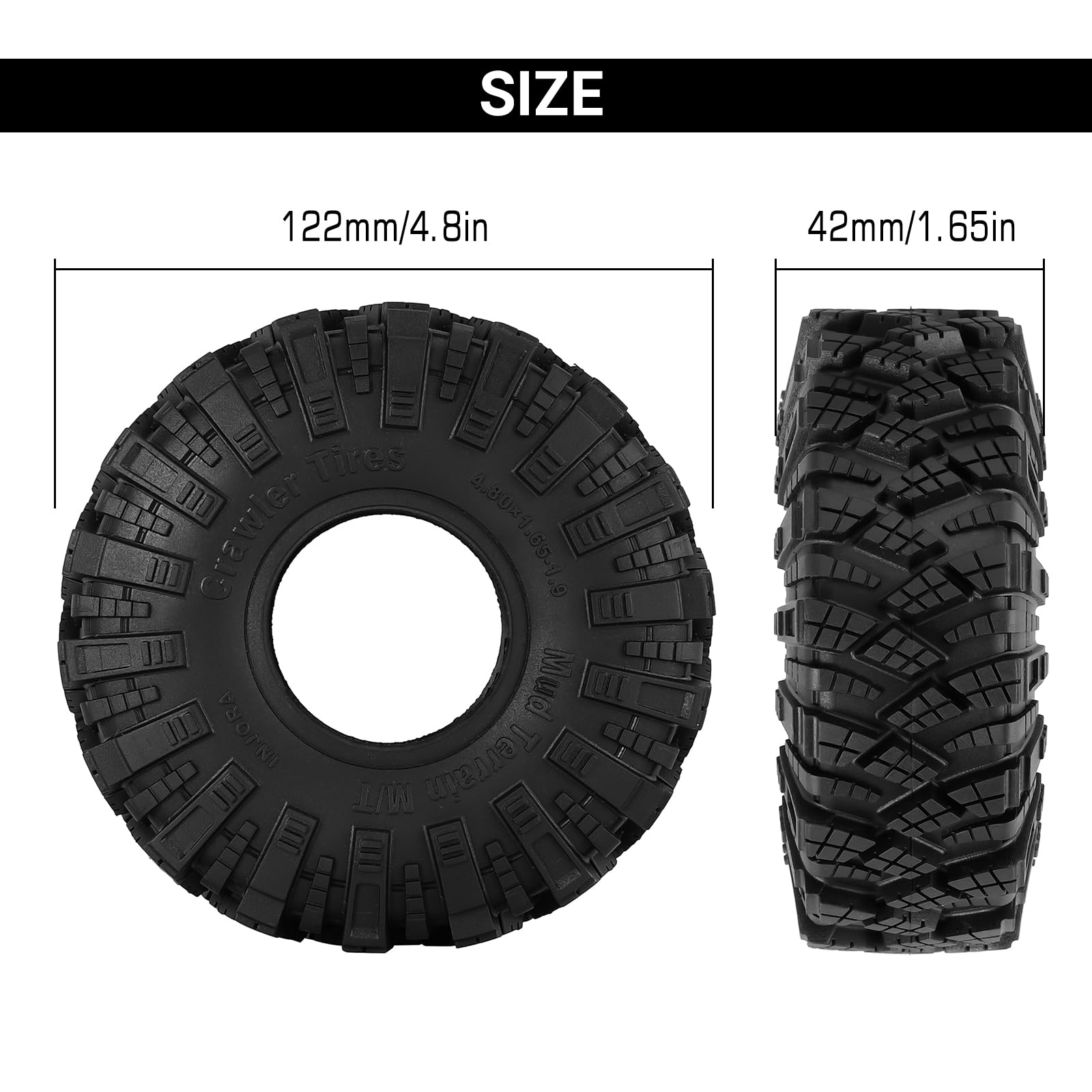 INJORA 1.9 Mud Terrain Reifen Kraken Claw Reifen für Axial SCX10 Pro UTB18 TRX4 Redcat VS4-10 Redcat Gen 8 7 Pro Enduro FCX10 1/10 RC Crawler Auto, 4PCS