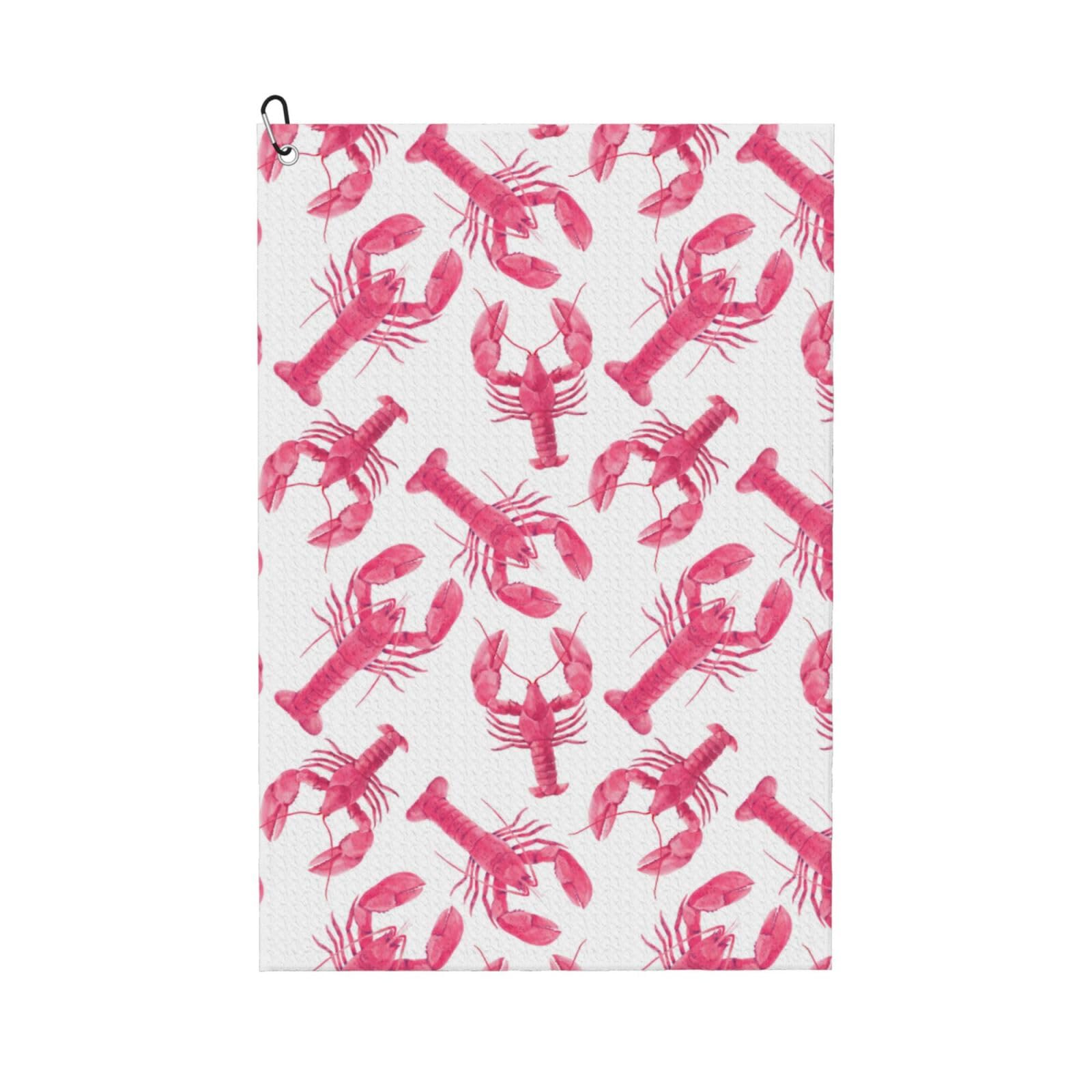 peiyeety Pink Lobster Microfiber Golf Towel with Carabiner Clip, 16x24 Inch Absorbent Waffle Weave Towel for Golf Bags