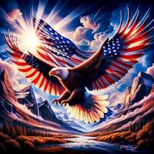 LWZAYS 4th of July American Flag Diamond Painting Kits for Adults, DIY Full Round Drill Independence Day Eagles Diamond Art Kits, 5D Art and Crafts Kit Perfect for Home Wall Deco 14"x14"