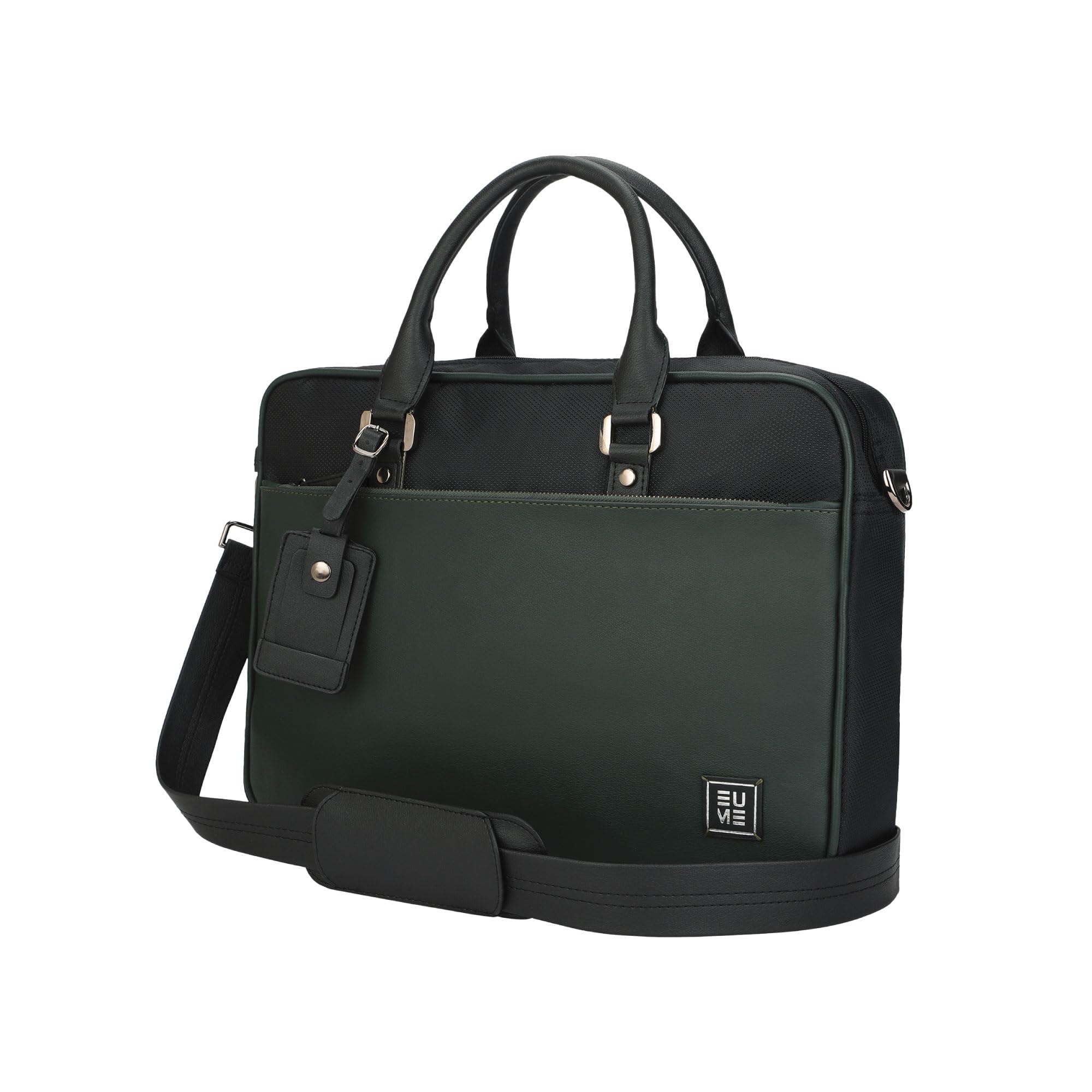 EUME Commute Laptop Bag for Men | Office Bag for Men & Women | Gift for Men | With Padded Compartment | Vegan Leather & Nylon Fabric | Fits Up to 15.6" Laptop & MacBook, 11L, Black & Forest Green (B0CZXR3SL6) Amazon Price History, Amazon Price Tracker