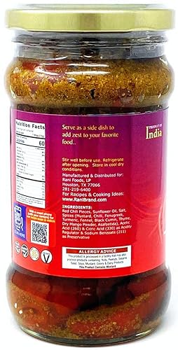 Miniatura 4 de Rani Red Chilli Pickle Hot (Achar, condimento indio picante) Tarro de vidrio de 10.5 onzas (10.58 oz)  Vegano  Sin gluten  Sin OMG  Sin colores