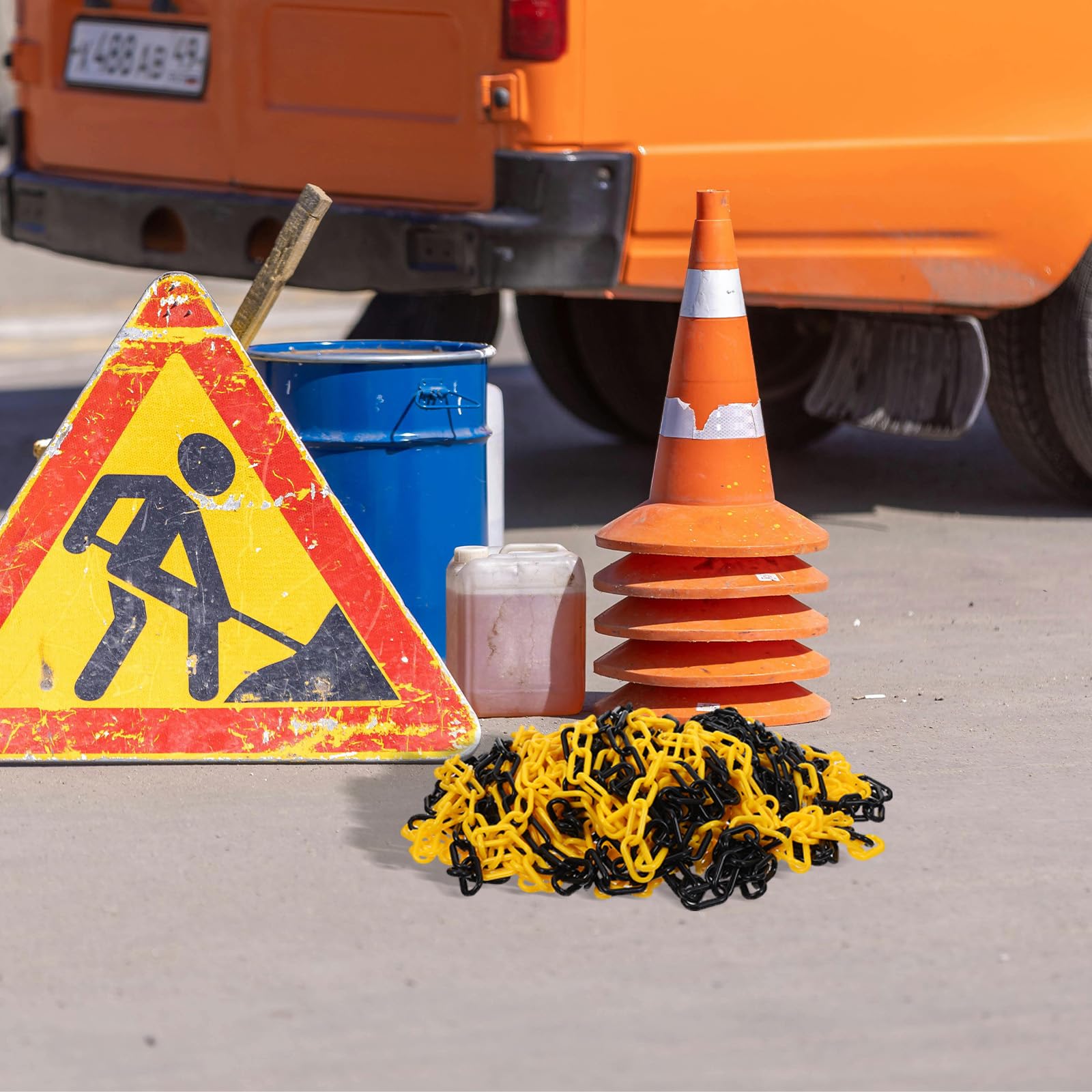 Veemoon Cadena Barrera de Seguridad de Plástico 6 Mm Amarillo y Negro, 25 Metros, Barrera de Cadena para Estacionamiento y Control de Multitudes en Obras Industriales y Zonas Públicas