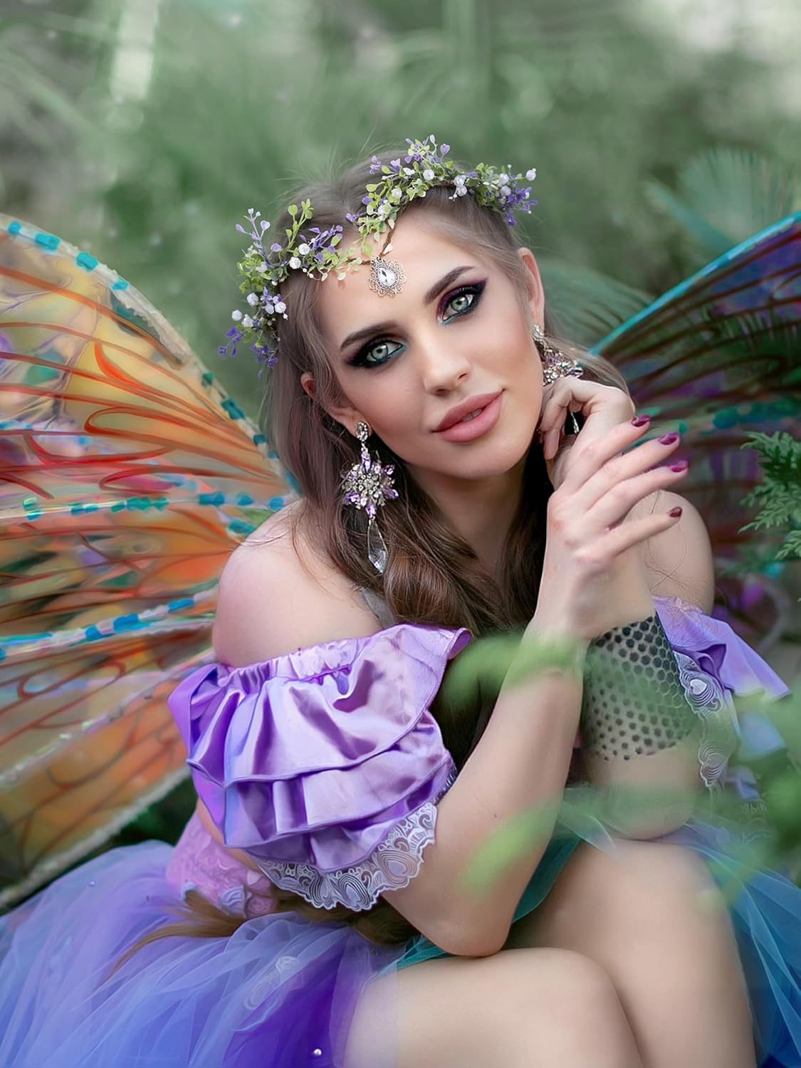 SWEETV Fairy Flower Leaf Crowns for Women Elven Princess Tiara Elf Headpiece for Cosplay Halloween Costume Photoshoot Wedding - Image 2