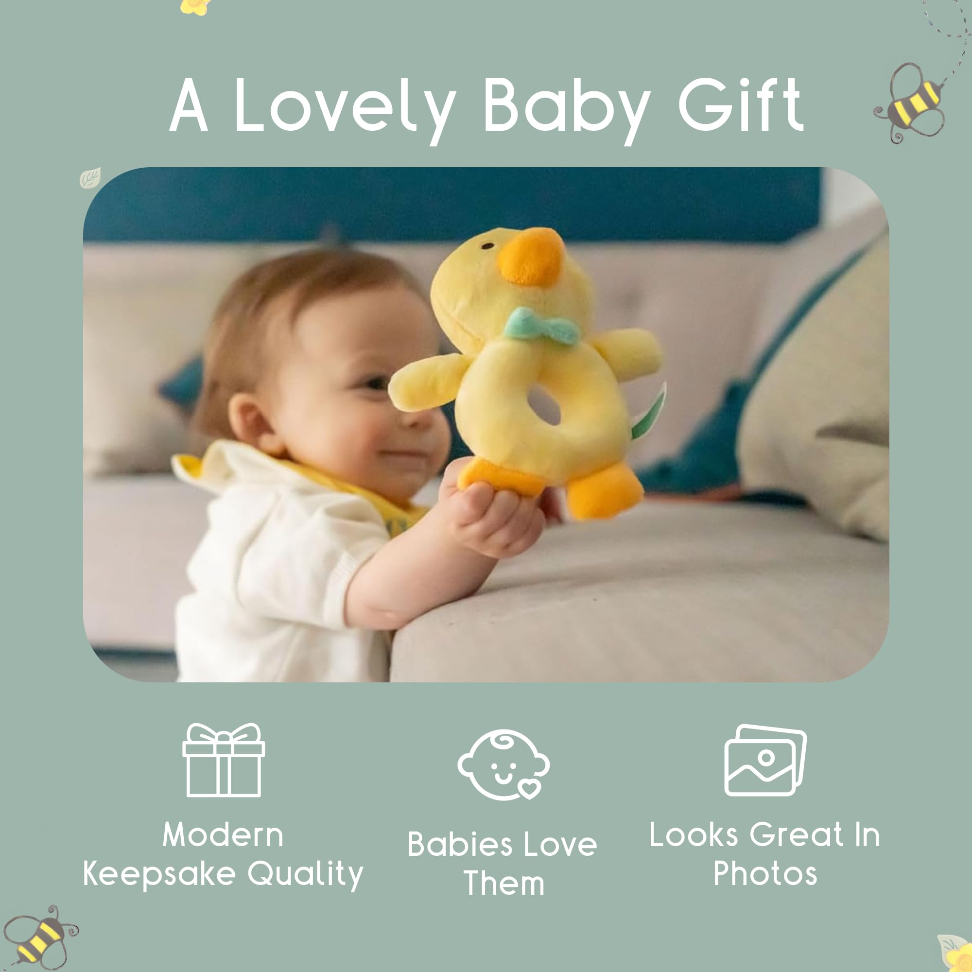 Ziggle Soft Plush Baby Rattle Toy | Newborn Sensory & Cuddly Gift | Duck - Image 4