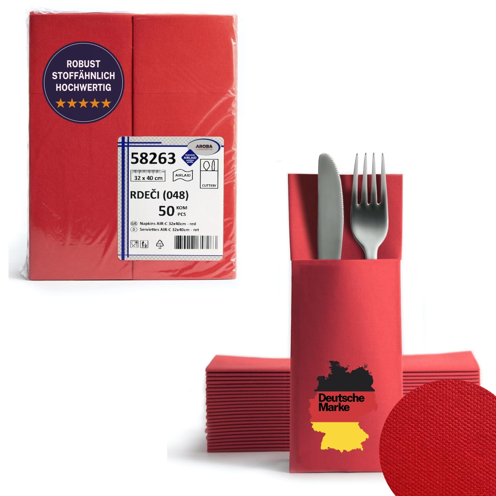 AROBA Airlaid - Servilletas de cubiertos (600 unidades, 32 x 40 cm), color rojo