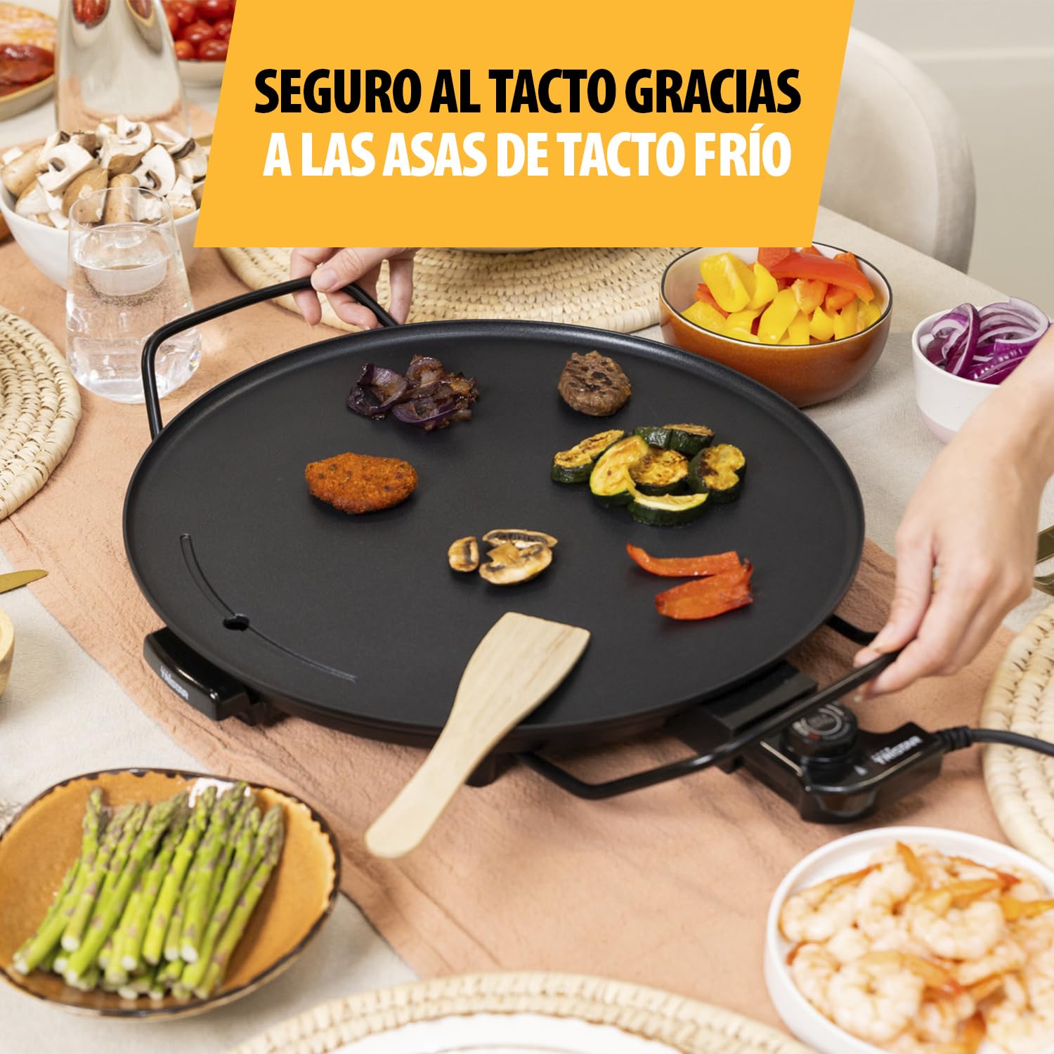 Tristar BP-2787 Plancha de asar redonda con 40 centimetros de diámetro, adecuada para 4 personas, 2000 W