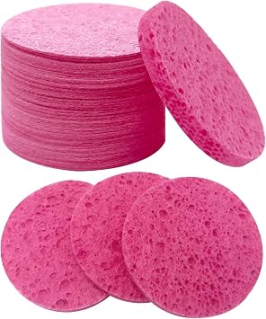 50-Count Large Compressed Facial Sponges for Estheticians,Daily Cleansing and Gentle Exfoliating- 100% Natural Cellulose Spa Sponge Perfect for Removing Dead Skin,Dirt and MakeupRound 2.95",Pink