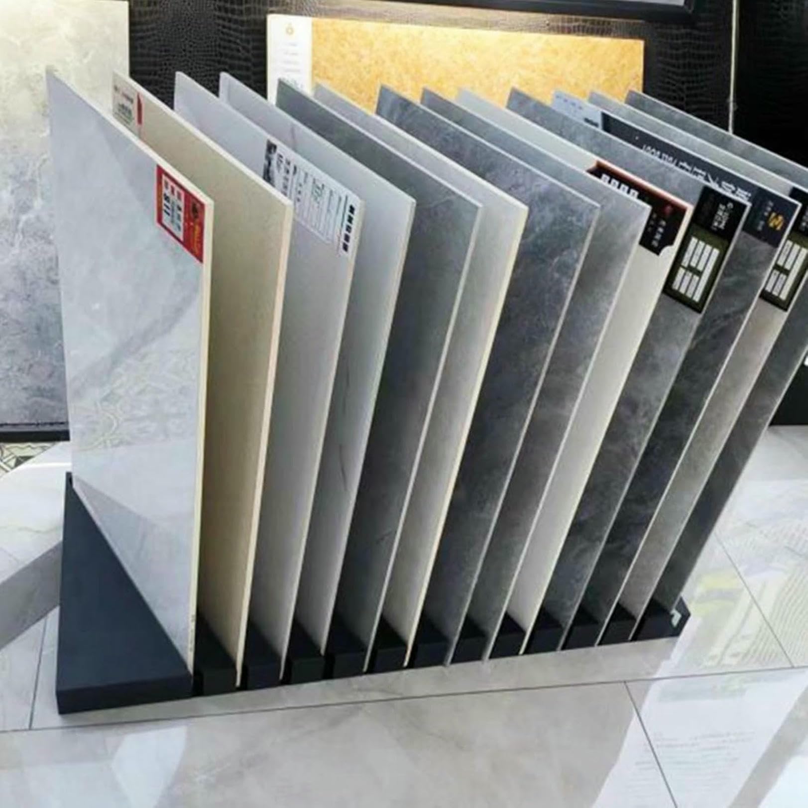Vertical Floor Tile Display Rack, Stone and Floor Tile Sample Stand, Oblique Insertion Design, Large Wooden Plate Display for Building Material Samples,Black-40cm/15.7in