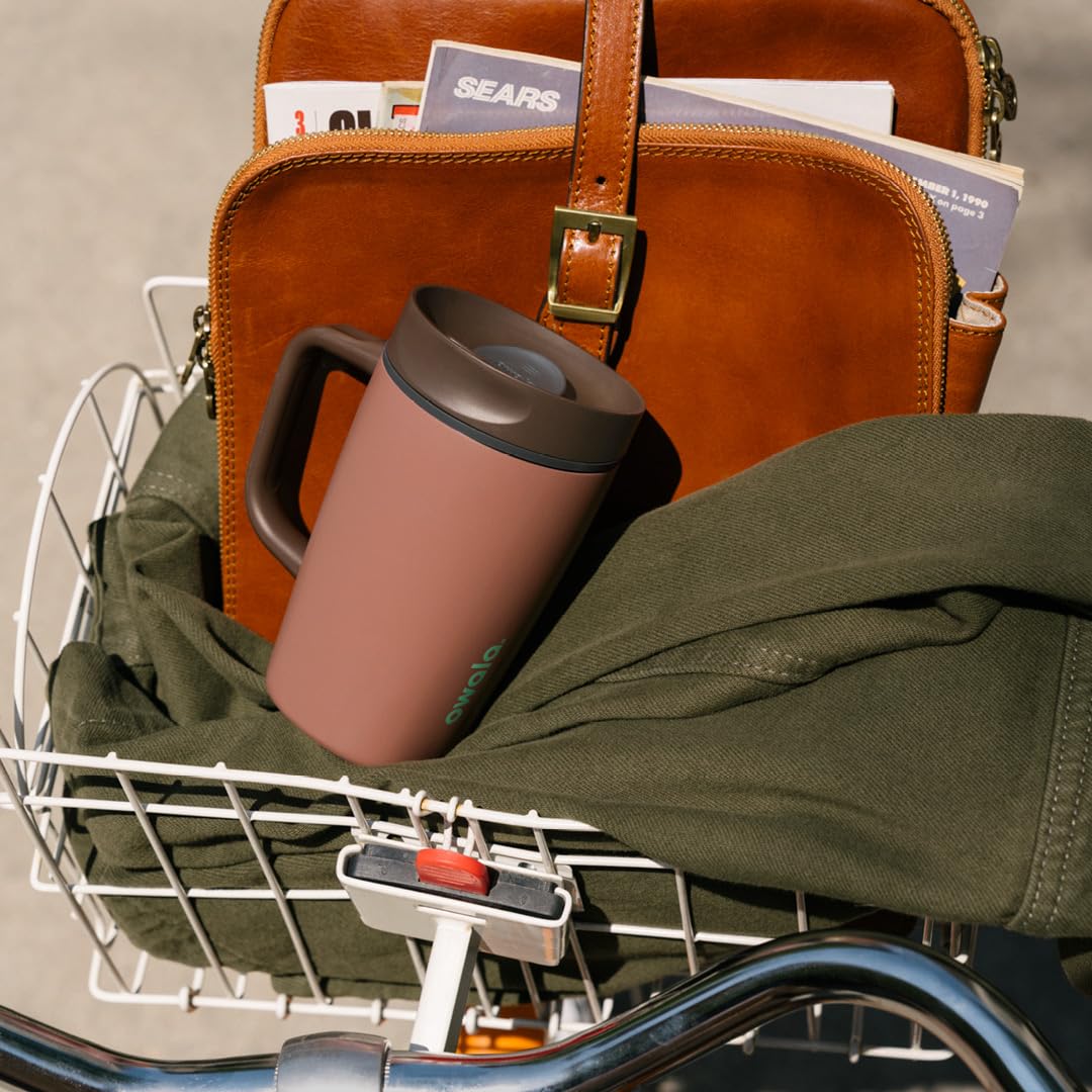 Owala SmoothSip Slider Insulated Stainless Steel Coffee Tumbler, Reusable Iced Coffee Cup, Hot Coffee Travel Mug, BPA Free 12 oz, Pink (Pucker Up) | SmoothSip, Slider, Insulated, Reusable, Iced Coffee Cup: Cozy Cocoa 12 Ounces Handle