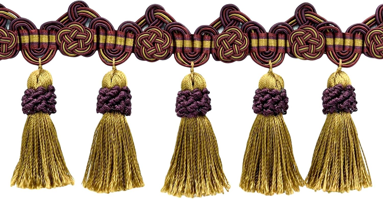 DÉCOPRO 3 3/4" (9.5cm) Intricate Double Scroll Header and Rosette with Crown Tassel Fringe Trim # TFAX0375 Seaside Green #LX04 (Yellow Green Yellow Gold Turquoise Blue) 5 Yard Value Pack (15 ft/4.5m)