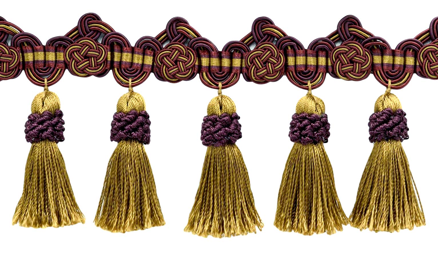 Frange à glands 95mm galon passementerie cerise ruban couture ameublement