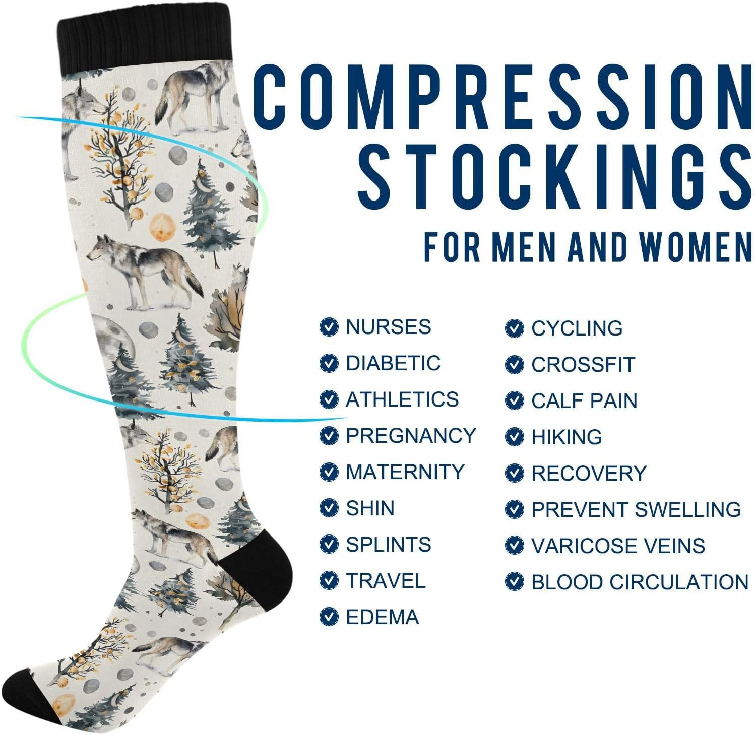 Wolf Tree Wolves Compression Socks for Women Men Circulation Long Knee High Socks for Athletic Sports Running - Image 4