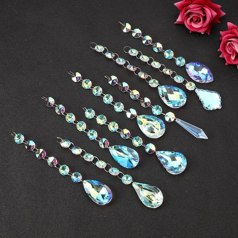 Miniatura 7 de Juego de 160 cuentas de cristal AB mezcladas para atrapasoles, kit de prisma de mariposa, corazón, copo de nieve, cuentas sueltas, joyería con dije